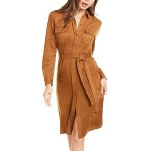 J. McLaughlin Haarlem faux suede cognac brown shirt dress - S